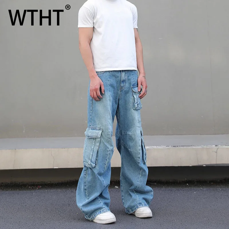 

WTHT винтажные мужские джинсовые брюки с градиентными карманами, модные широкие джинсы с высокой талией, мужские, осень 2023, 2A1834