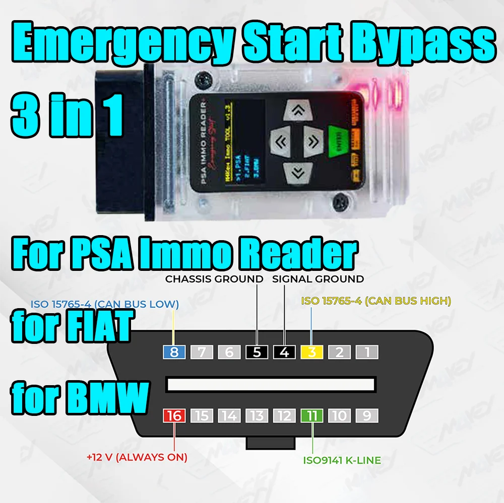 

3 in 1 Emergency Start Bypass For PSA Immo Reader for FIAT for BMW Reading PIN Code Plug Play Key Simulator Programming Tools