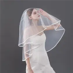 Two-Layers Short Wedding Bridal Ribbon Edge Veils with Comb Bridal Accessories