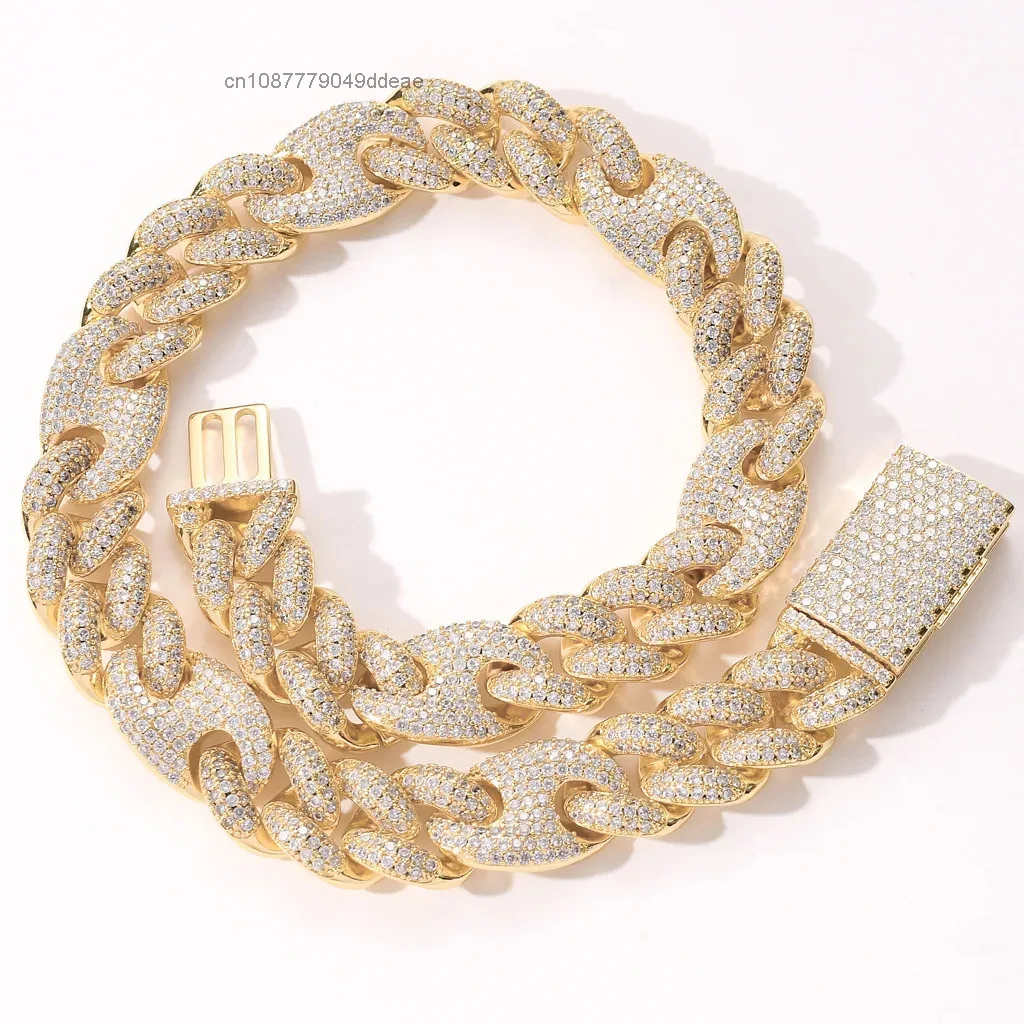 American European Style Men's Hip Hop 20mm Pig Nose Miami Lock Cuban Three-to-One Link Chains Zircon Inlaid Weddings Necklace..