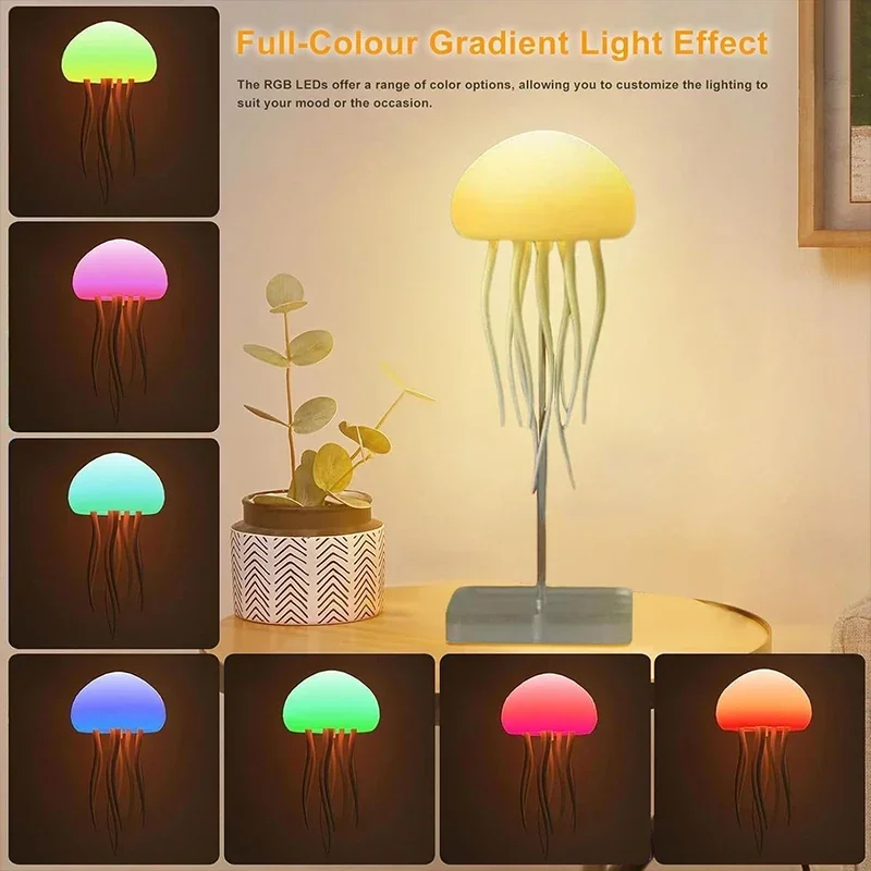 Cartoon Dancing Jellyfish Night Light RGB Gradient Cute Jellyfish Bedside Lamp Voice Control Type-C Charging LED Night Lamp