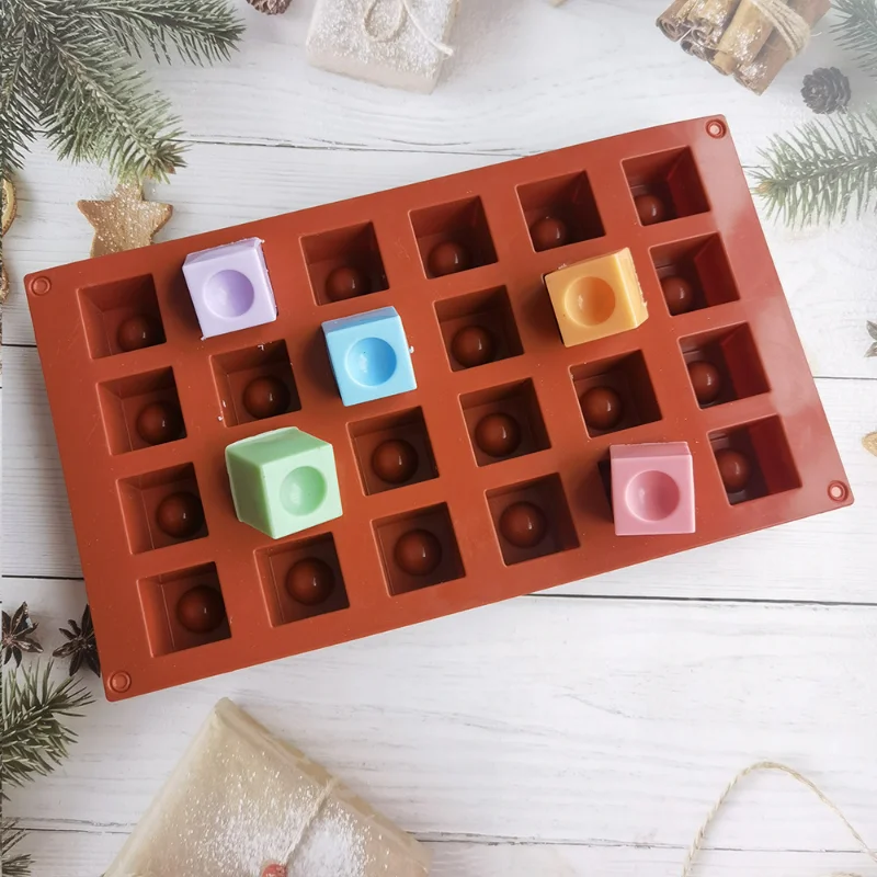 24 Cavities Square Brick Silicone Baking Mold DIY Chocolate Candy Biscuit Ice Cube Geometry Mould Cake Decor Soap Candle Making