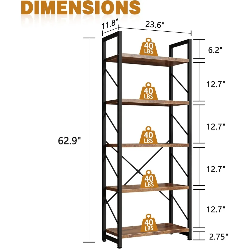 رف كتب للمكتب المنزلي مكون من 5 طبقات: منظم تخزين للكتب والديكور في غرفة النوم #3