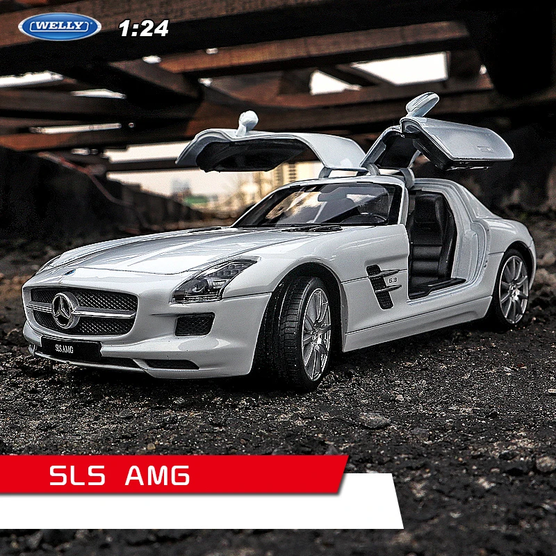 

Модель спортивного автомобиля WELLY 1:24 Mercedes Benz SLS AMG, модель из сплава, игрушка, модель литая, имитация автомобиля, украшение для мальчика, коллекционный подарок B151