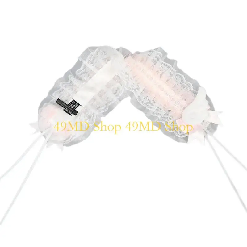 

49MD Womens Gothic Bows Lace Hairband Flouncing Maid Hair Ornaments Photo Props