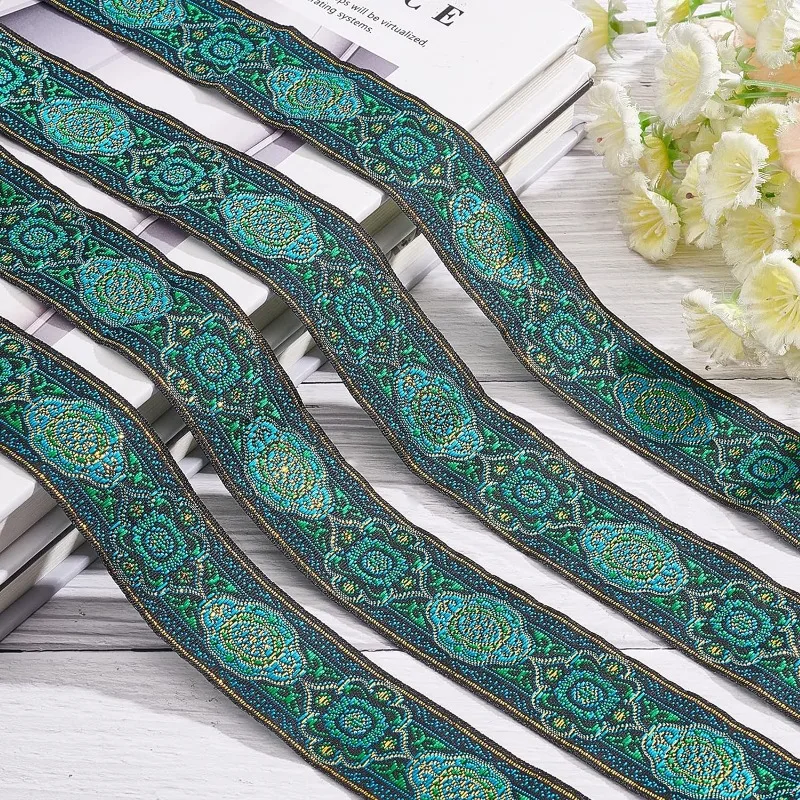 7.7 Yard 1.3 Inch Vintage Jacquard Ribbon Emobridered Woven Ribbon Fabric Trim Fringe for DIY Clothing Accessories Embellishment