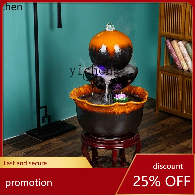 

HXL ceramic floor-to-ceiling ornaments, living room entrance circulating water fountain lucky fish tank light luxury decorations