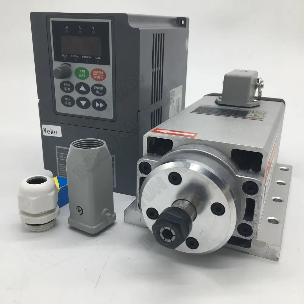 

1.5KW 220V AC 3PH Square Spindle Motor Air Cooled 4 Bearings with VFD inverter kits for CNC Engraving Router Woodworking