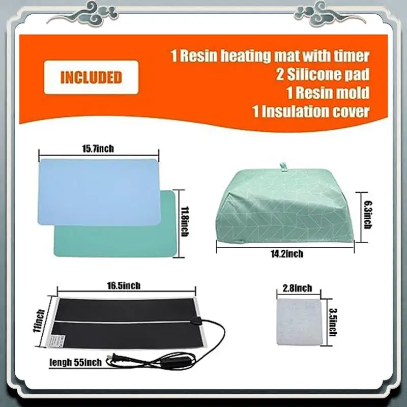 Conjunto de almofada de aquecimento de resina durável com temporizador e tampa, almofada de cura de resina, conjunto de almofada de secagem epóxi para chaveiros, entusiastas do diy plugue da ue