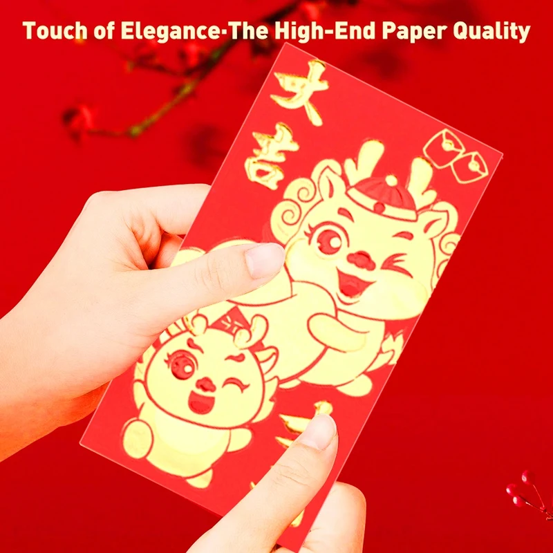 36Pcs Chinese Red Envelopes 2024 New Year,6 Designs,Chinese Envelopes For Money 2024 Dragon Lunar New Year,6.5X3.5Inch Durable