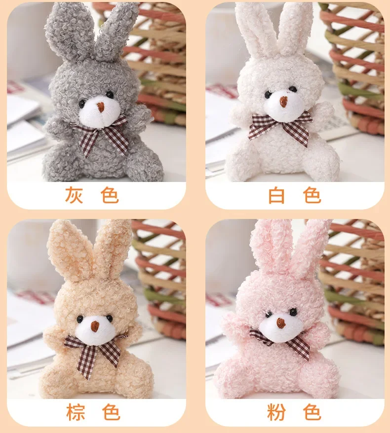 12cm Soft Stuffed Rabbit Plush Toys Mini Bow-tie Sitting Bunny Dolls Small Gift for Party Wedding Keychain Pendant Teddy Doll