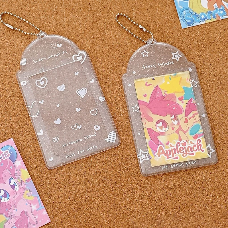 Transparent Glitter Photocard Holder Mini Idol Photo Frame Cute Photo Card Holder ID Card Display Protective Sleeve Stationery