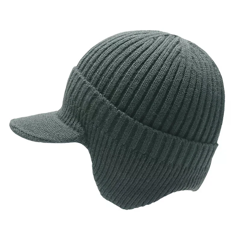 Men Women Winter Warm Knitted Beanie Ear Flap Fleece Lined Short Brim Cap Outdoor Ski Cycling Weather Earmuff Hat
