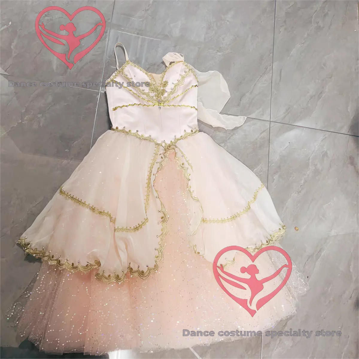 Ballet Pink Swan Lake Dawn Princess Long Tulle Dress Ballet Competition Costume, Professionally Custom-Made by GDC
