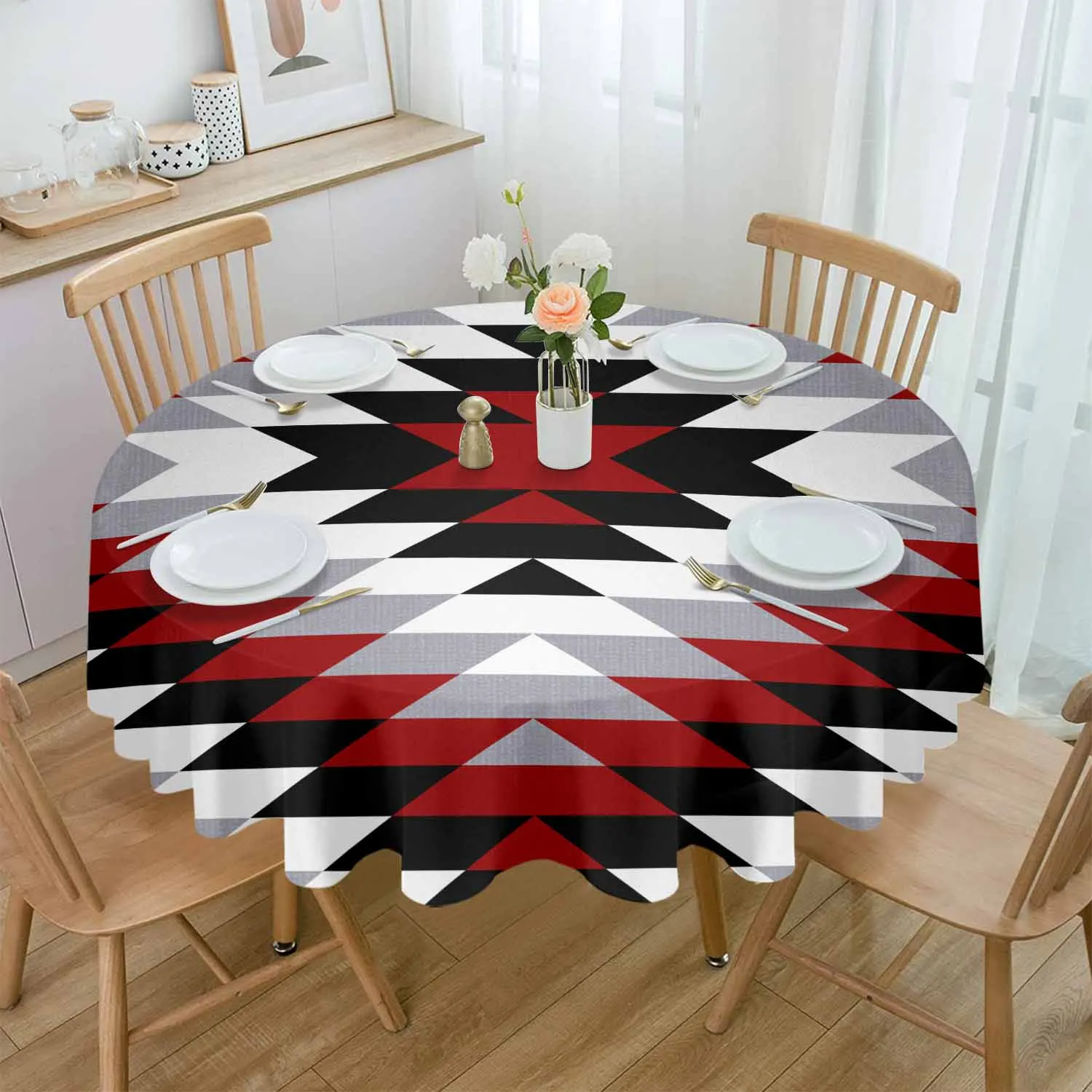 

Bohemian Aztec Red Texture Round Table Cloth Festival Dining Tablecloth Waterproof Table Cover for Wedding Party Decor