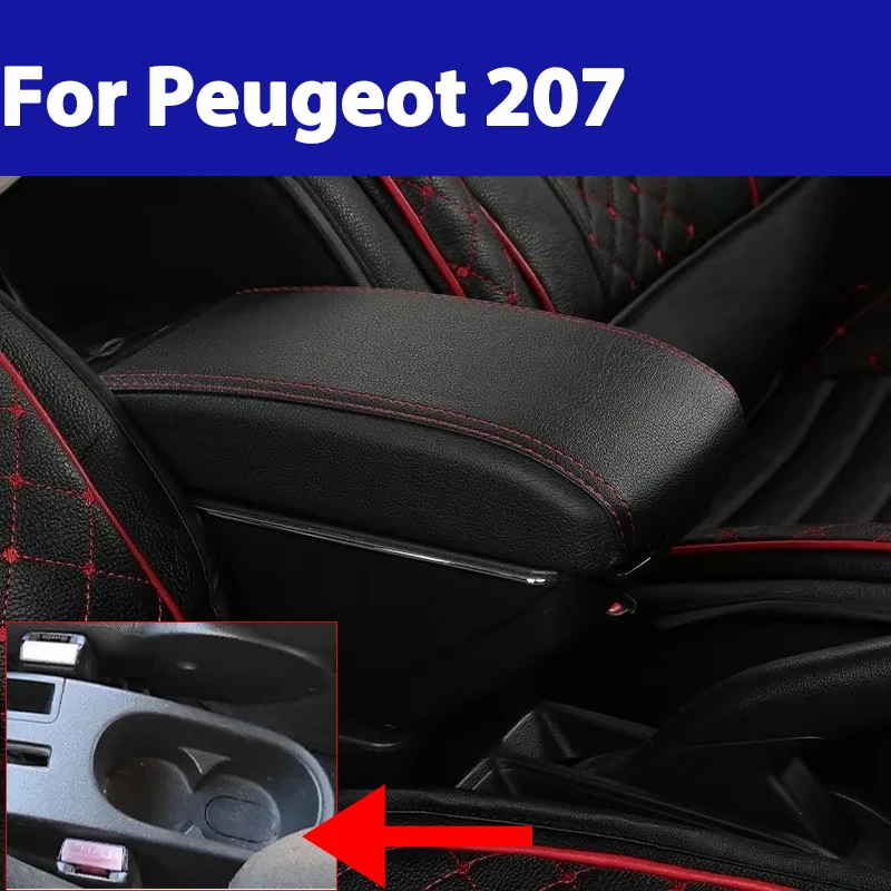 

Armrest For peugeot 207 For peugeot 207CC interior design car console storage box with cup holder PU leather car accessories