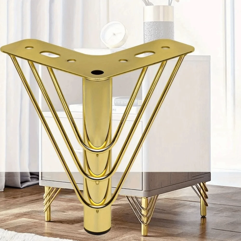 Golden Color Furniture Legs Thickened Design Triangle Shape Furniture Hardware Feet 15cm Height Metal Material