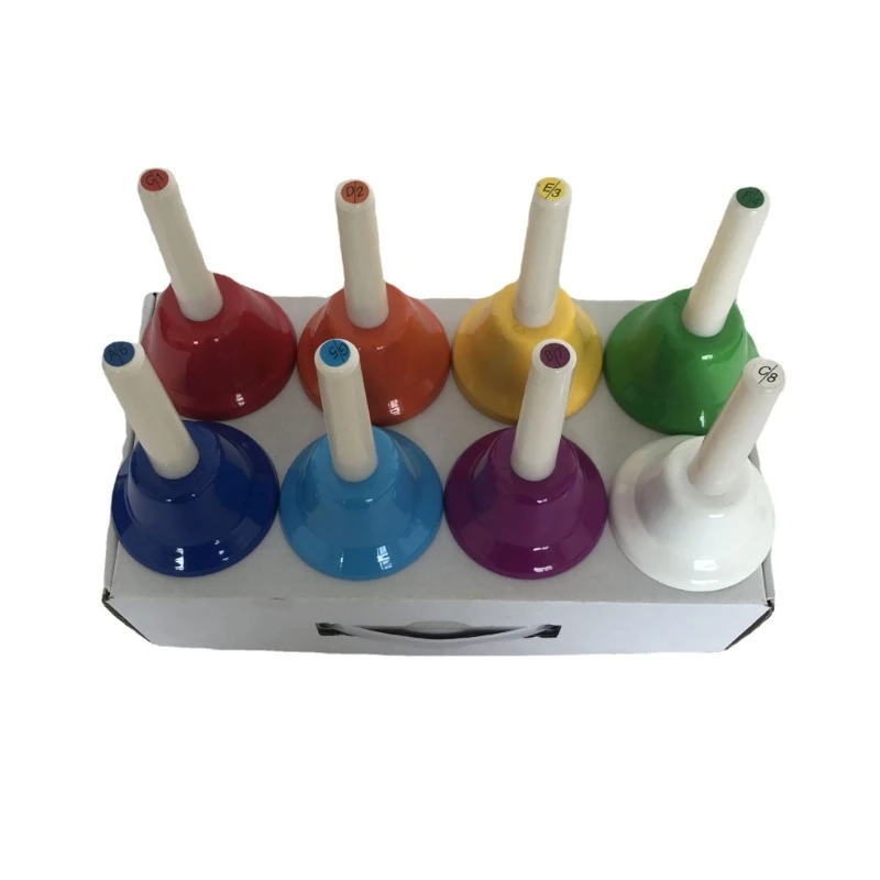 Juego campanillas 8 notas, campanas mano coloridas, regalo percusión para niños pequeños, niños y adultos