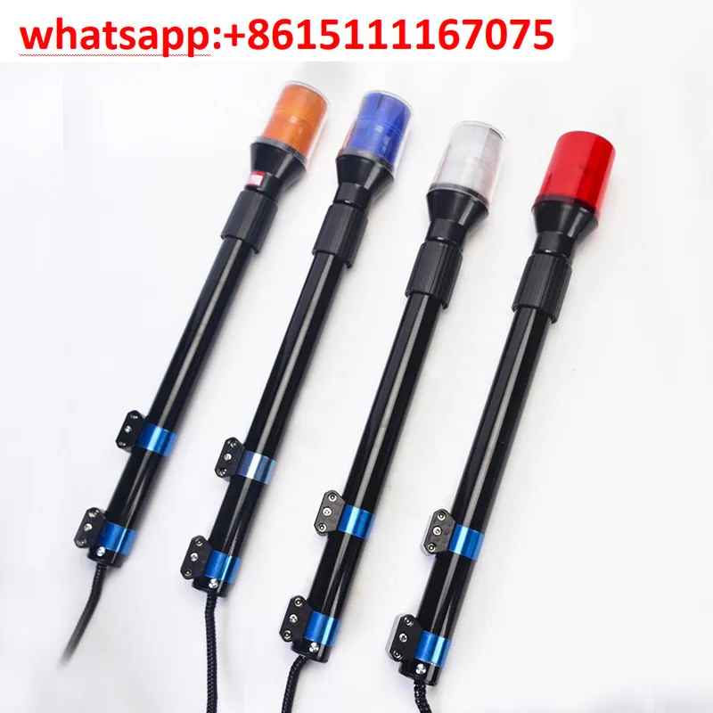 12V Red Blue Flash LED Warning Light With Long Support Pole, Rear Bar Light For Outdoor Patrol E-Motorcycle