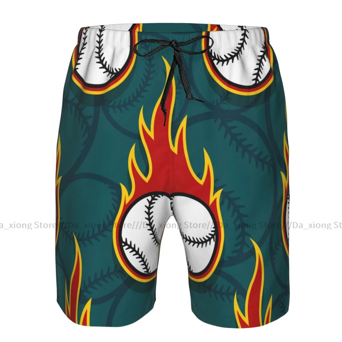 Mens Swimming Shorts Swimwear Fire Baseball Ball Trunks Swimsuit Beach Wear Boardshorts