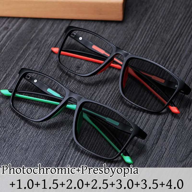 

Photochromic Presbyopia Glasses Luxury Design Square Frame Reading Eyeglasses Prescription Color Changing Far Sight Plus Eyewear