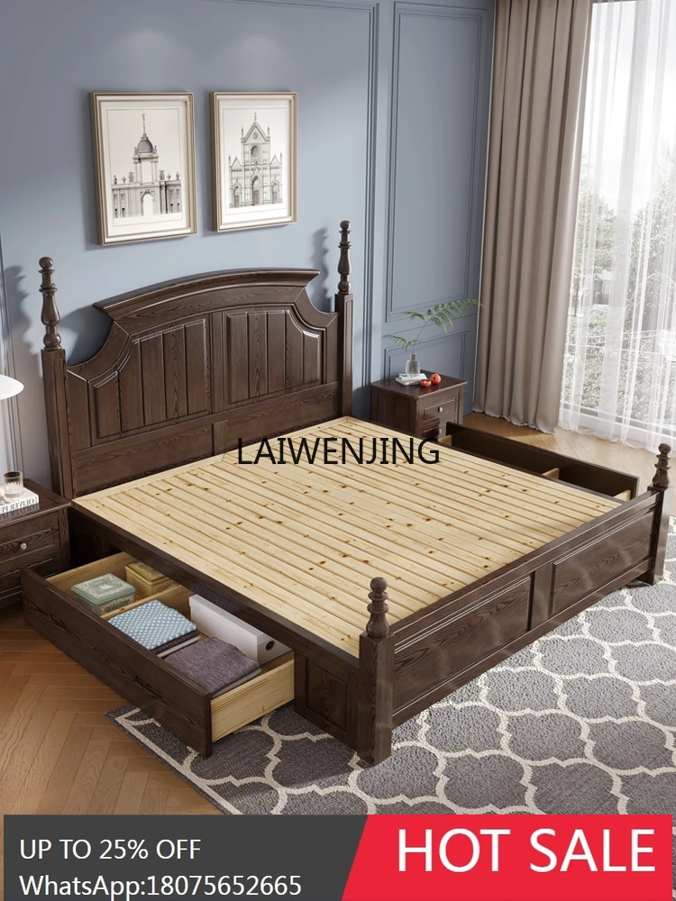 SGF solid wood bed simple double bed light luxury ash wood storage high box bed