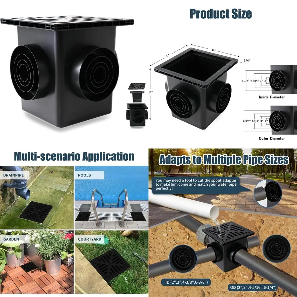 

Universal 12 Drainage Kit with Basket Strainer for 4 Sizes (2, 3, 4-3/8, 6-3/8) Pipes - Ideal for Gardens, Yards, and Outdoor Sp