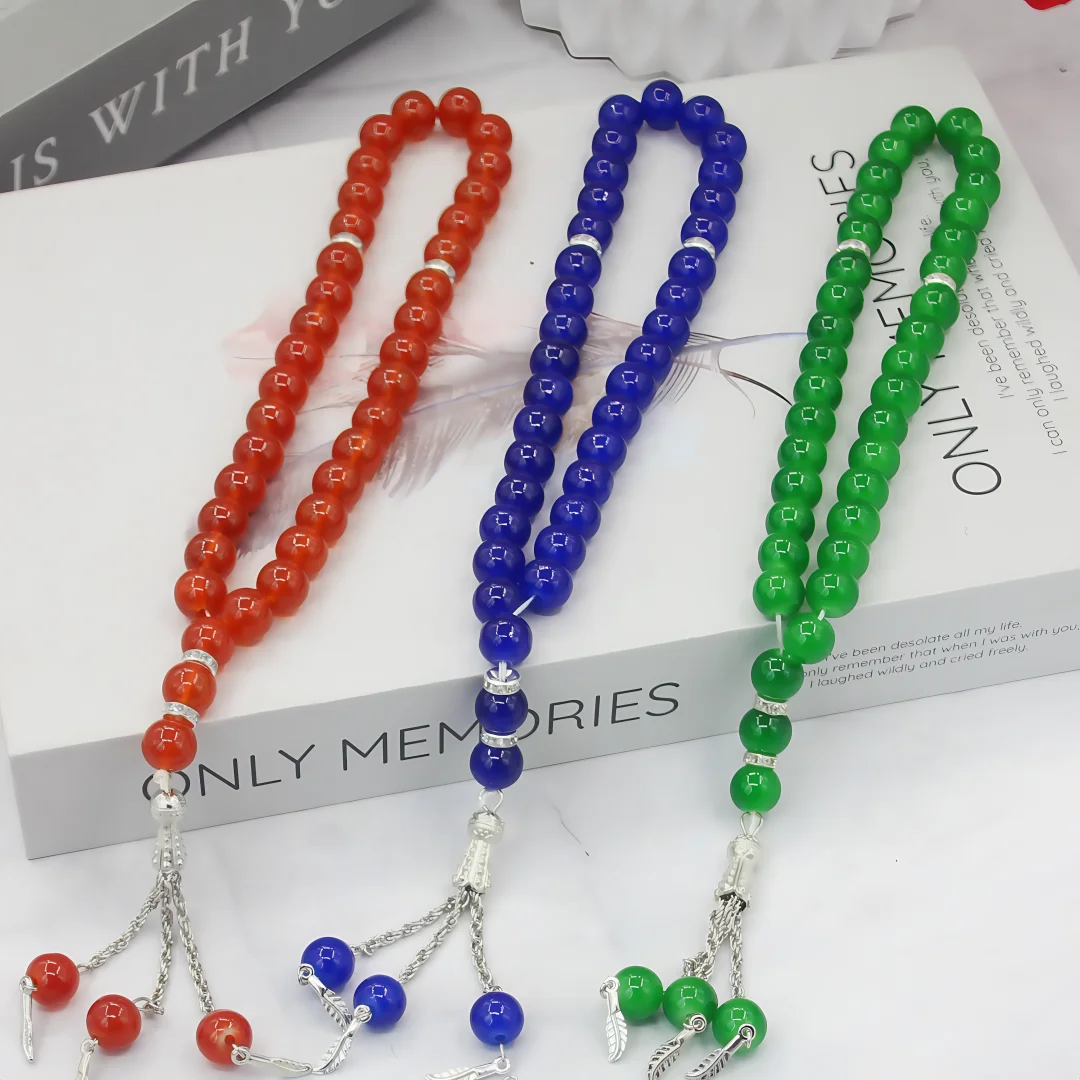 Simulated agate‑texture 10 mm 33‑bead mala, large‑sized portable hand‑held counting and play‑worn bracelet