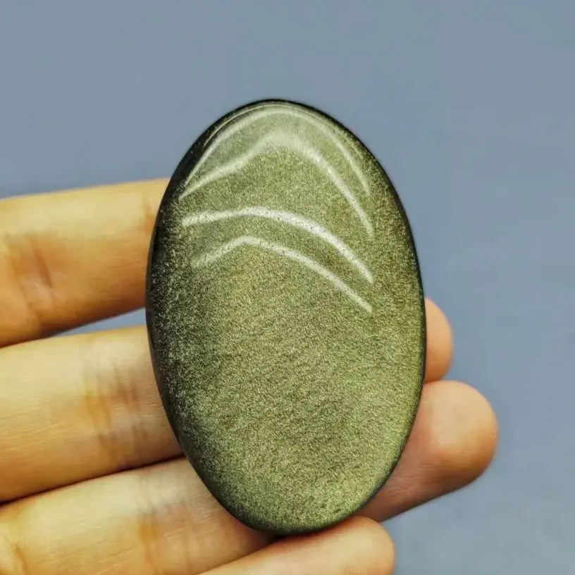 Obsidiana Real, plata y gema dorada, piedra de palma dorada, juguete ovalado, piedra preciosa de cristal de compresión caliente para meditación curativa FengShui