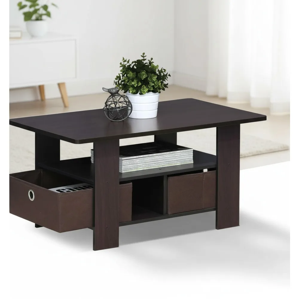 

Современный журнальный столик с ящиком для хранения и полкой, отделка темного ореха для гостиной и офиса