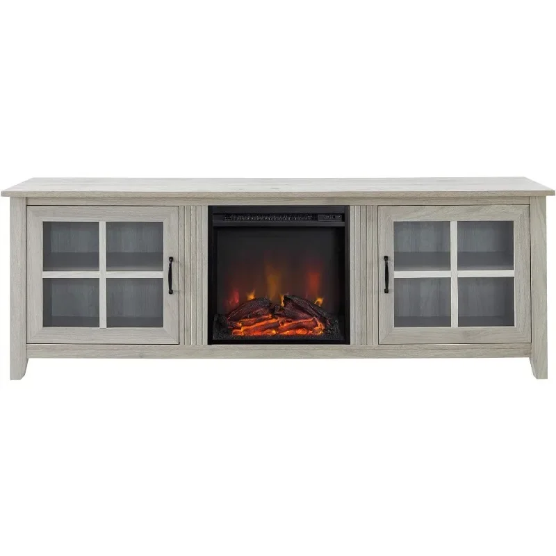 Porta de vidro clássica TV Stand para TVs, 2 portas, até 80 polegadas, 70 polegadas