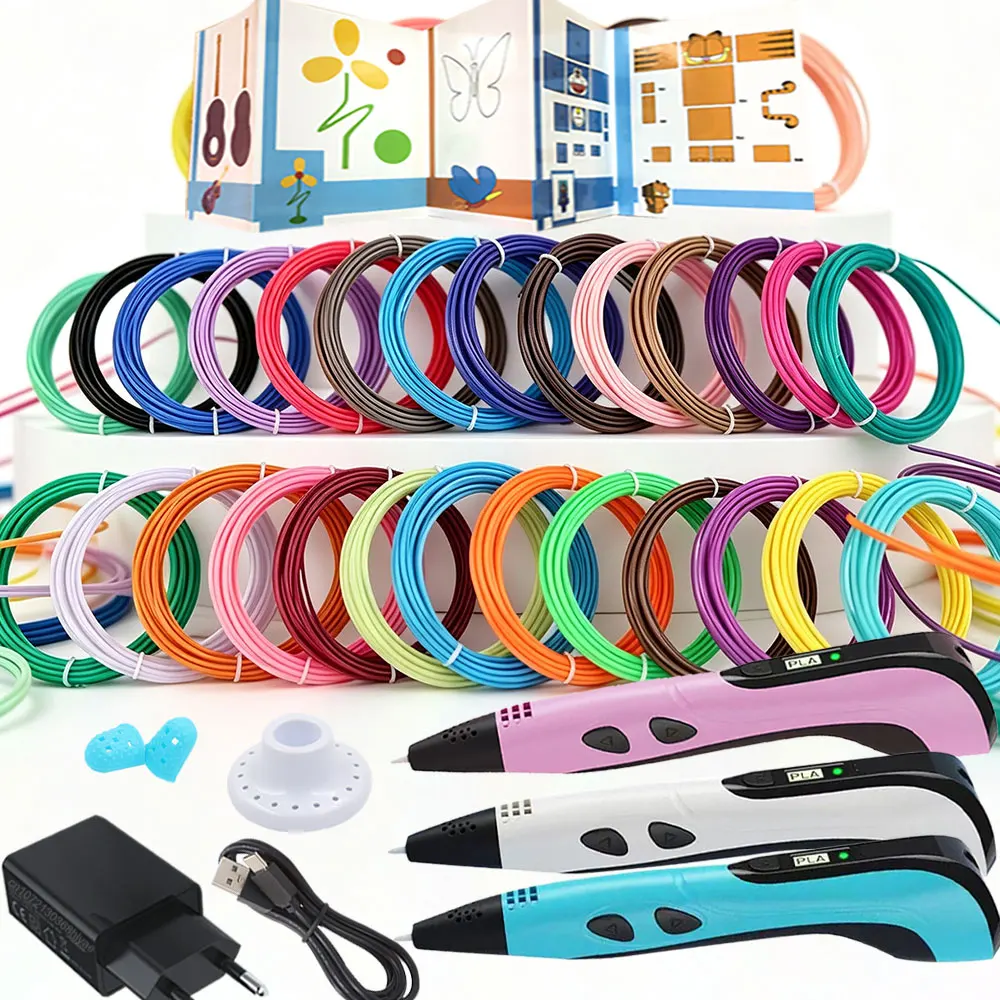 Training Children's Creative Birthday Christmas Gifts 3D Printing Pen with Power Adapter LCD Display Suitcase Color PLA Filament