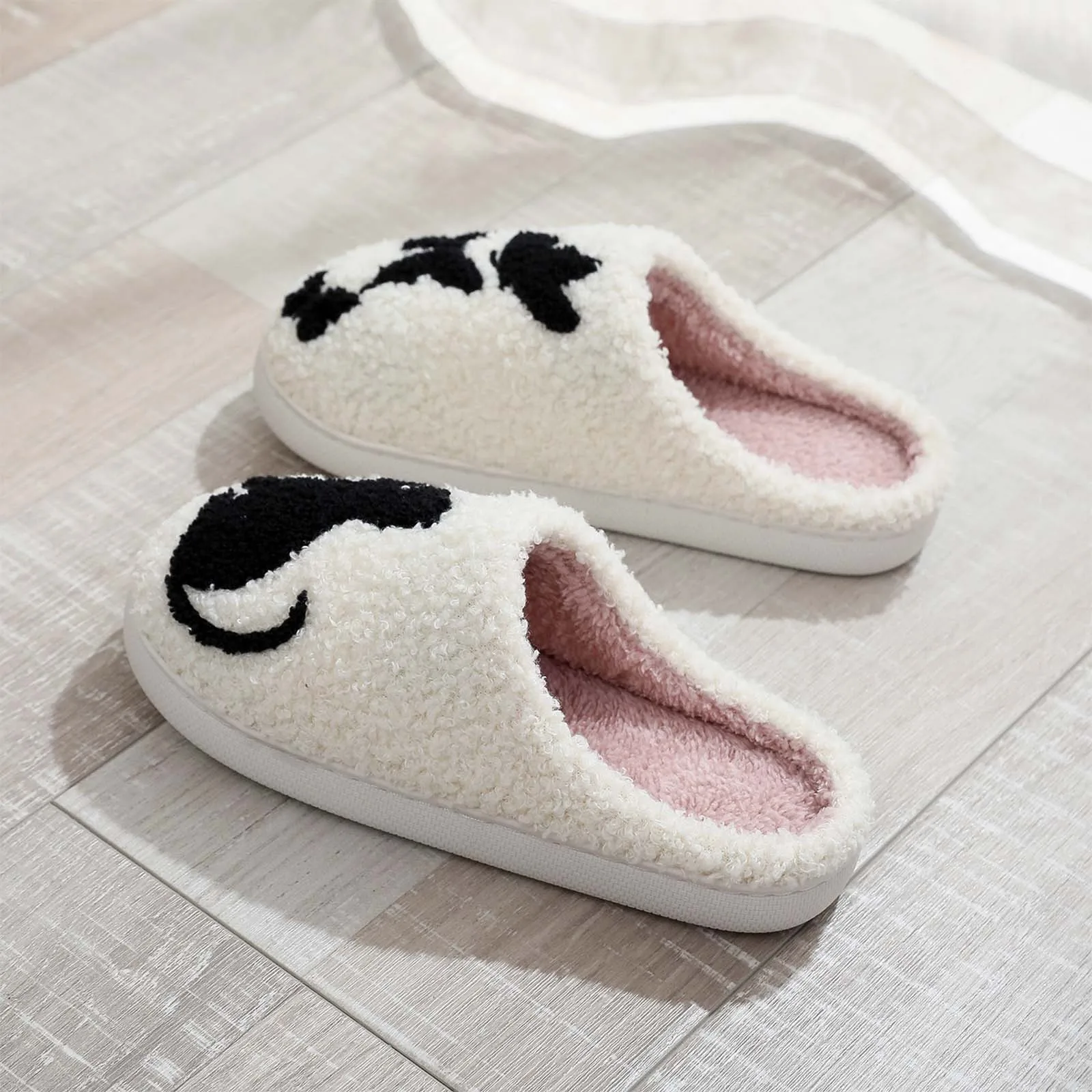 Cow Cat Pet Pattern Embroidery stuffed Home Platform Cozy Wool Cotton Slippers Cute Warm Non-slip Indoor Slippers Pet Mom Gift