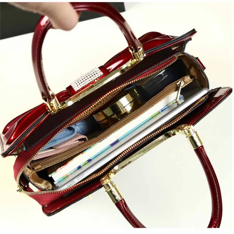 2023 Women Cross-body Handbag Purses Patent Leather Satchel Handbags For Women Tote Bow Tie Shoulder Bag Luxury Designer Handbag