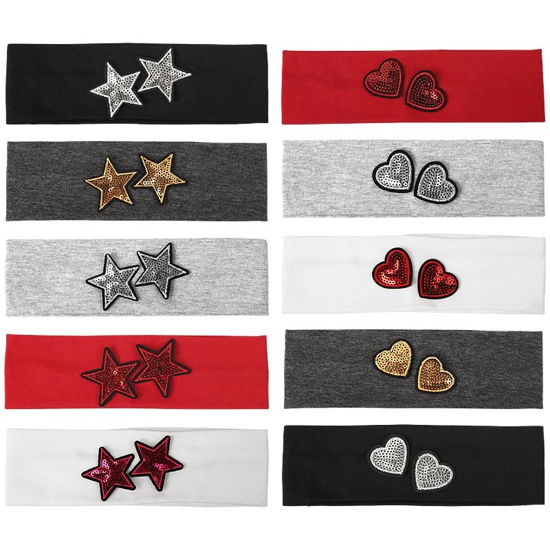 Children Sequin Small Hearts Cotton Headband Hairbands Girl Fashion Sequin Little Star Headwear Boy Knitted Solid Hair Accessory