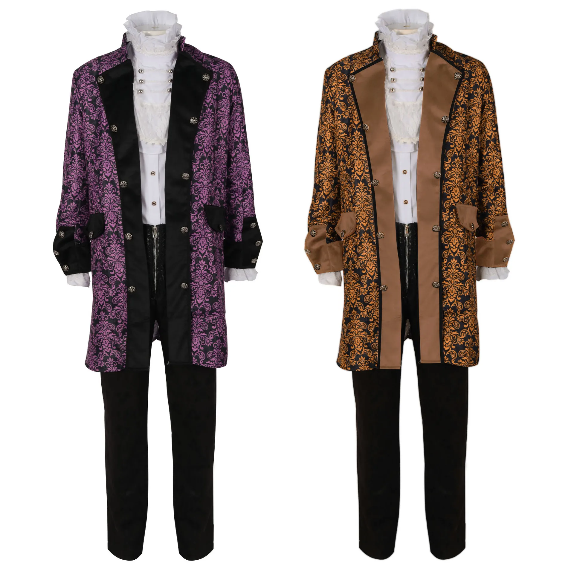 

2025 г. Мужское модное длинное пальто в стиле стим-панк в стиле ретро, Хэллоуин, карнавал, вечерние бальное платье, мужская униформа, пальто с воротником-стойкой и принтом