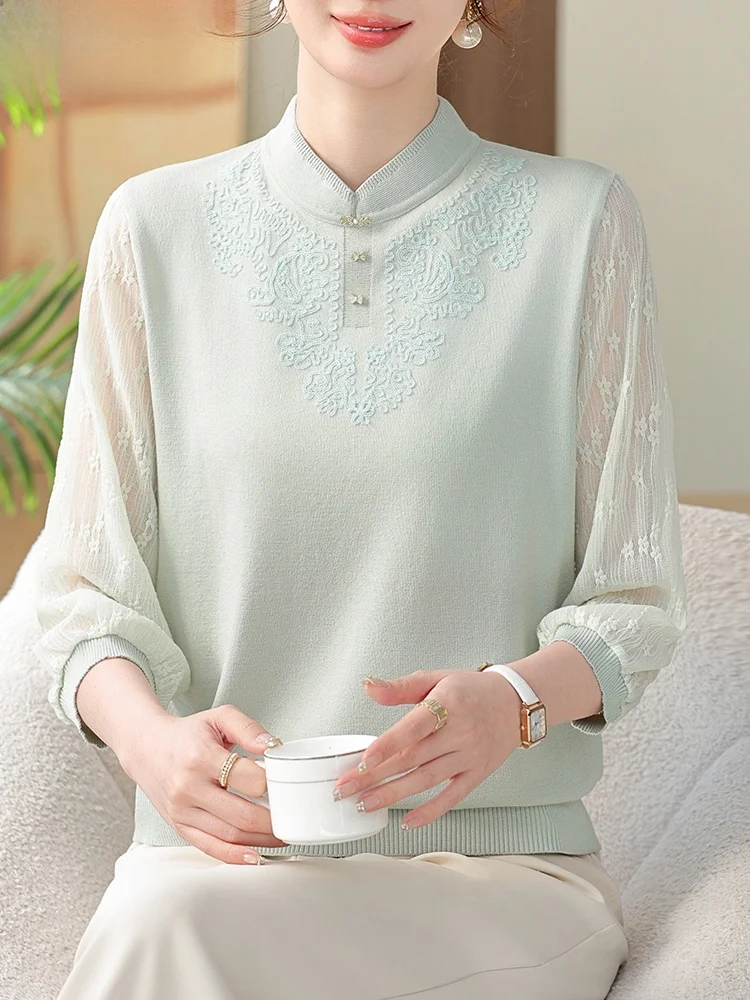 

Вязаная базовая кофта для молодых мам на весну, модная свободная модель из смесового полиэстера для среднего и старшего возраста на весну-осень