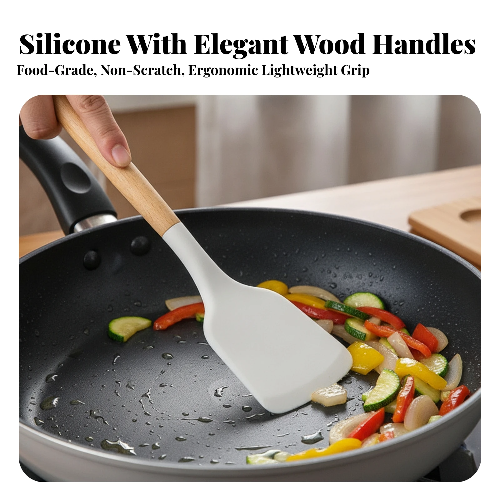 3 Pieces Silicone Utensils Non-Scratch Nonstick Spatula and Ladle Set Nonstick Kitchen Utensil Set Ergonomic for Home Cooks