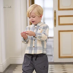 Dave Bella Boys' Plush Bottoming Shirt Autumn Winter Children's Plaid Shirt Boys' Warm Cardigan Coat Boys Shirts DB3224618-T