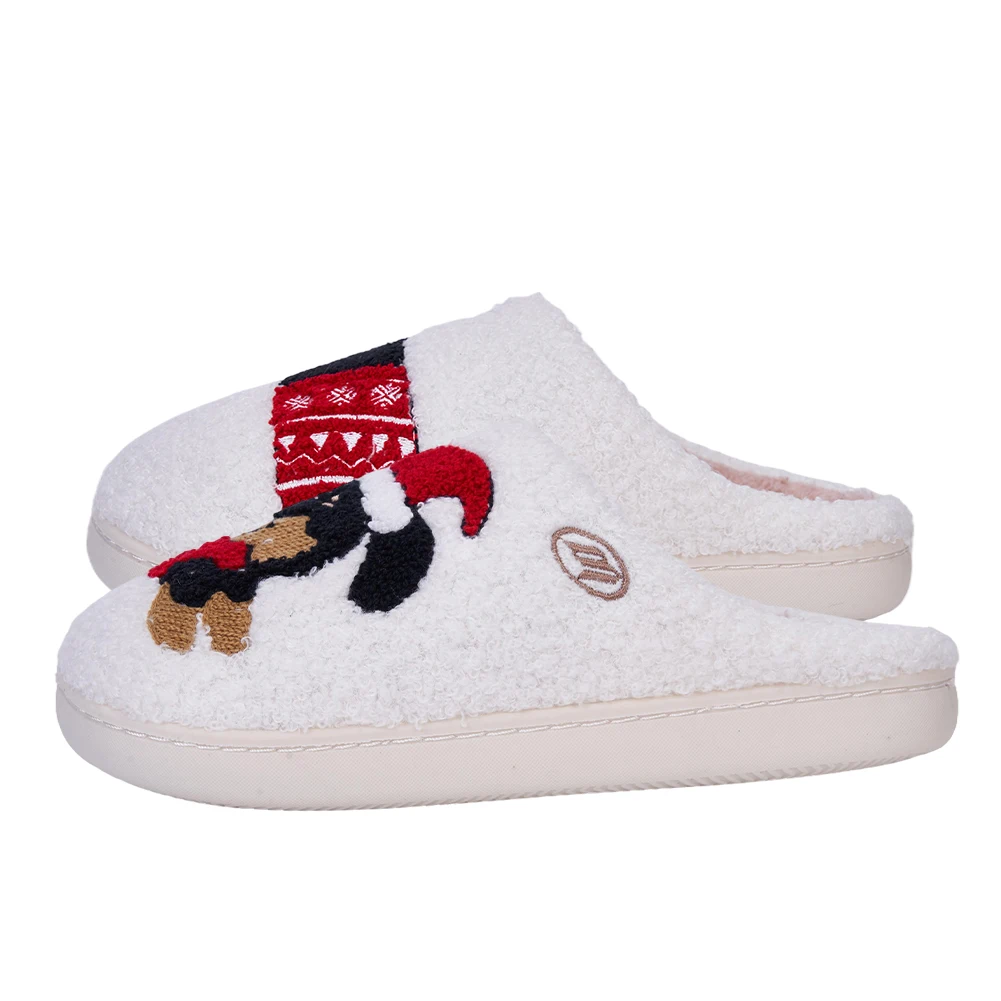 Sandal Rumah Bulu Dachshund Natal, Sandal Termal Datar, Sandal Rumah Nyaman dan Lembut, Sandal Bulu Anti Selip untuk Pria Wanita