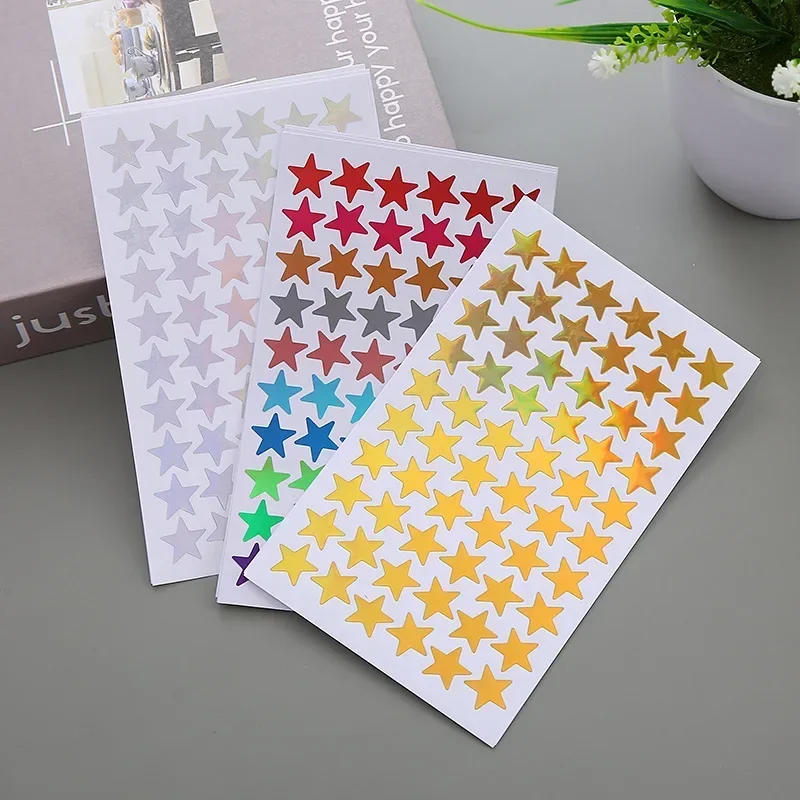 5 hojas/juego de pegatinas de estrellas brillantes, pegatinas de recompensa para madres y profesores para niños, estudiantes, adhesivo de papelería para decoración de álbum de recortes