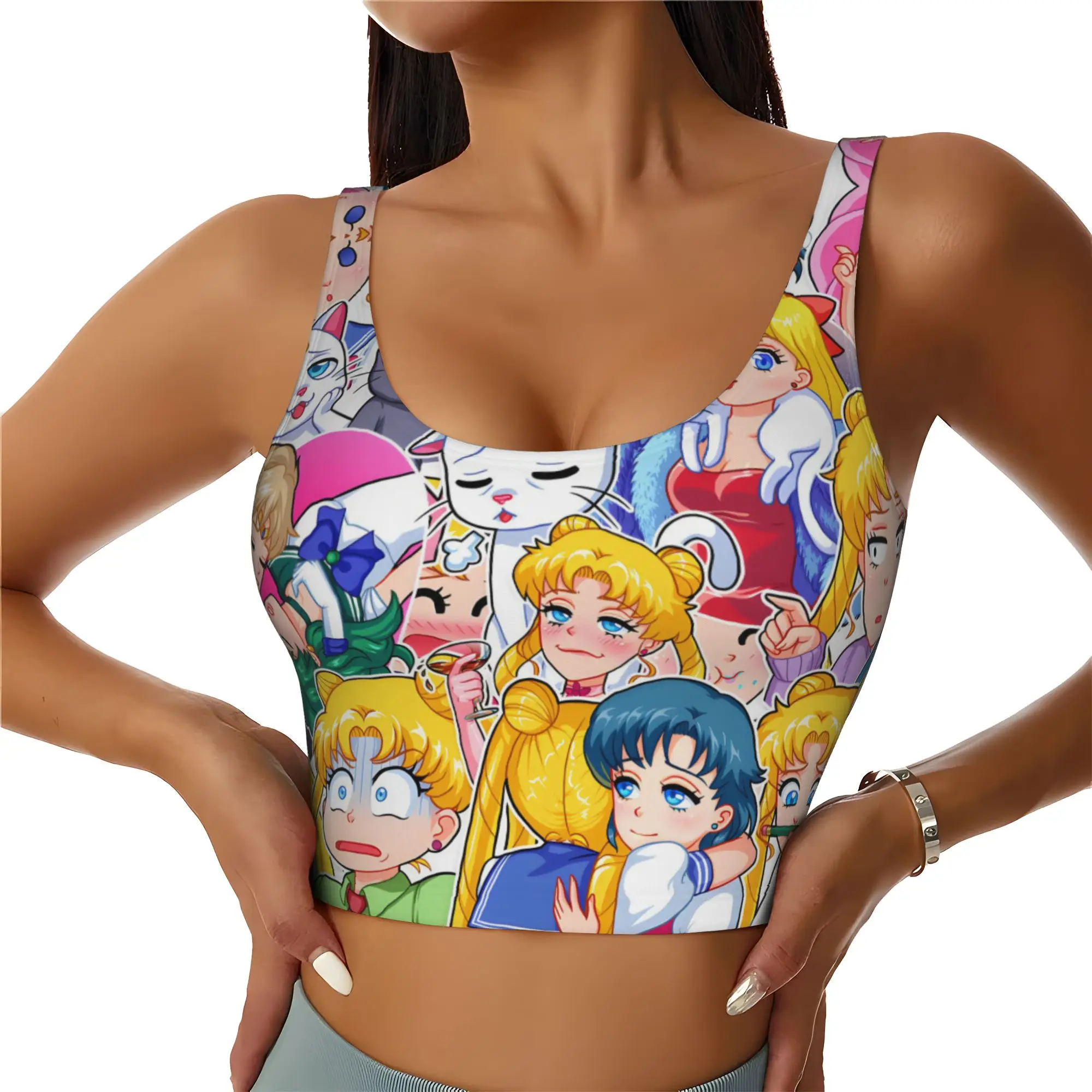 Custom Sailors Anime Moons Workout Crop Tank Tops Women's Usagi Tsukino Yoga Sports Bras