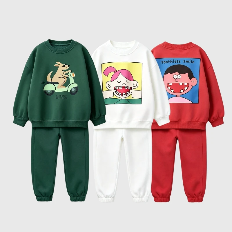 Trendy Costume Lovely Hoodie Solid Color Sweatpants 2Piece/Set Autumn Clothing Child Round Neck Tops All-match Pants Outfits