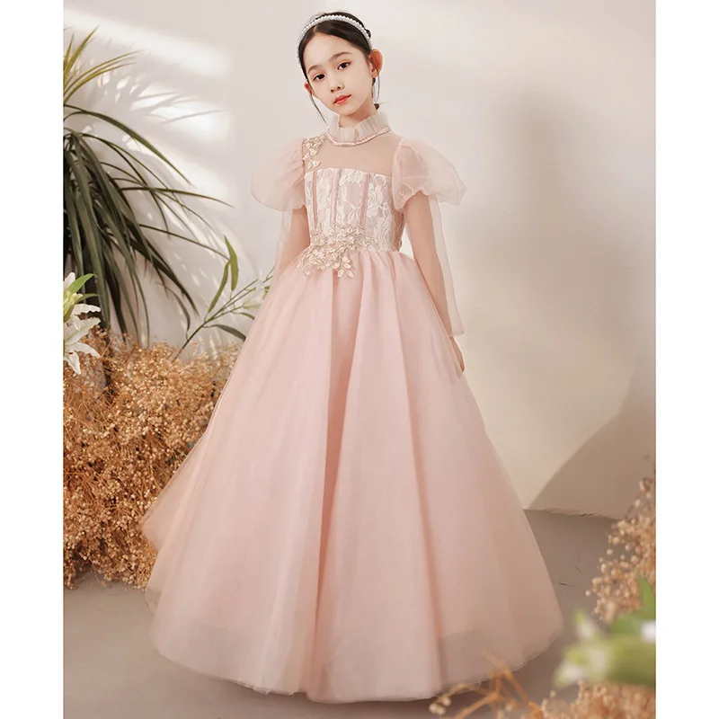 

Autumn Girl Pink Fairy Tulle Evening Dress Long Sleeve Costume Kids Birthday Party Princess Clothes