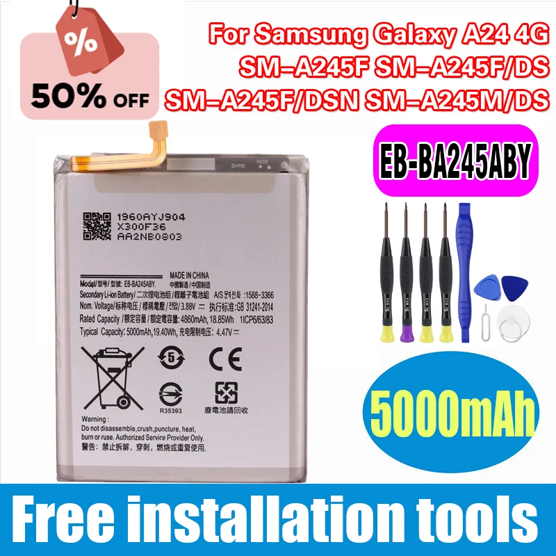 

EB-BA245ABY 5000mAh Battery For Samsung Galaxy A24 4G SM-A245F SM-A245F/DSSM-A245F/DSN SM-A245M/DS