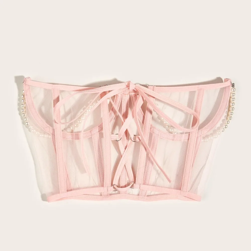 진주 체인 메쉬 Cummerbunds 투명한 뷔스티에 묶인 여성 허리띠 스트랩 코르셋 탱크 탑 와이드 허리 벨트