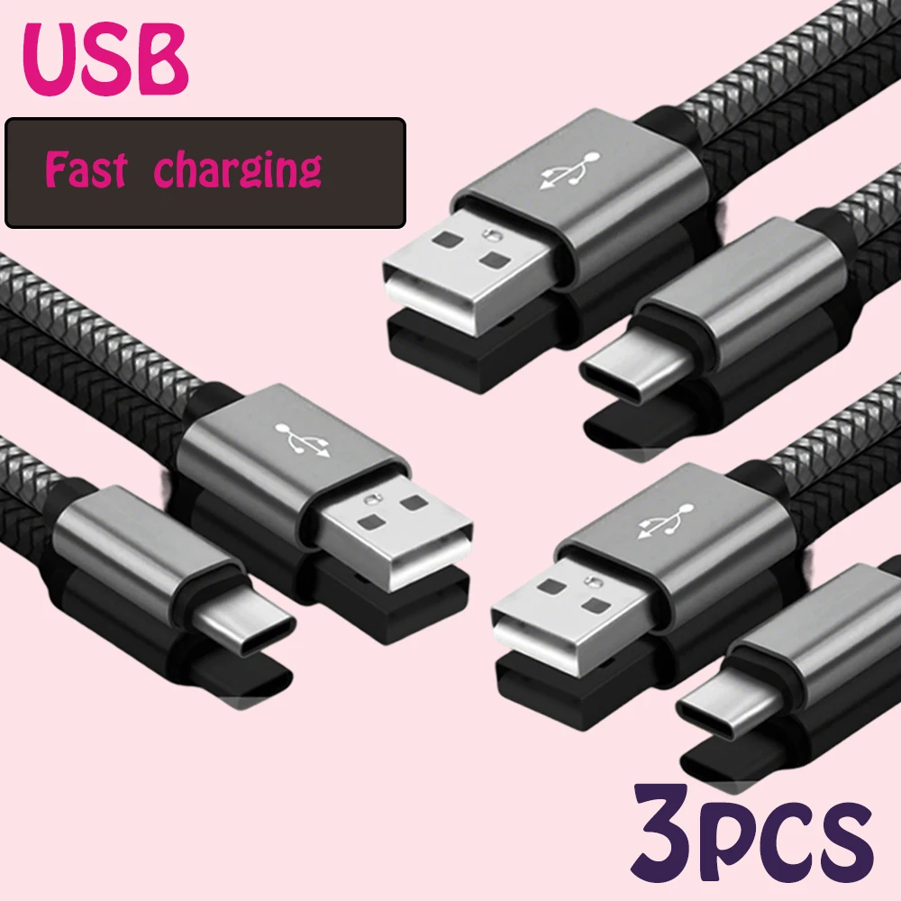 Nylon-Datenkabel, schnelles Ladegerät, USB-A-auf-Typ-C-Ladekabel für Huawei, Samsung, Android-Handys, Typ-C-Ladegerät, 1 m, 2 m, 3 m – Detail 1