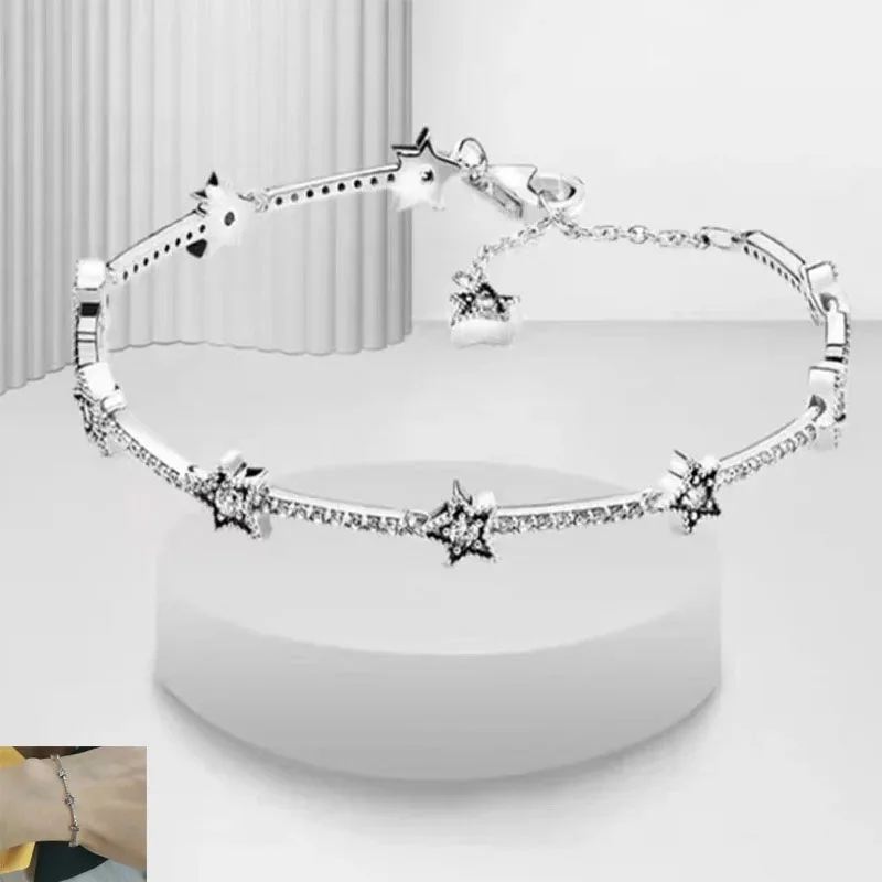 

High quality 925 sterling silver star bracelets, earrings, rings, luxurious women's jewelry bracelets, earrings, holiday gifts
