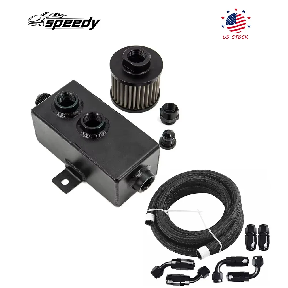 

Aluminum 1L Oil Catch Can Reservoir Tank Breather Filter Baffled+10AN Fuel Line Kit Black OCC-1001