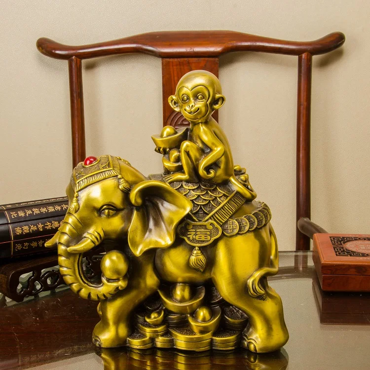 30CM Large HOME office business TOP efficacious Talisman # Money Drawing GOLD GOOD Elephant FENG SHUI Brass statue